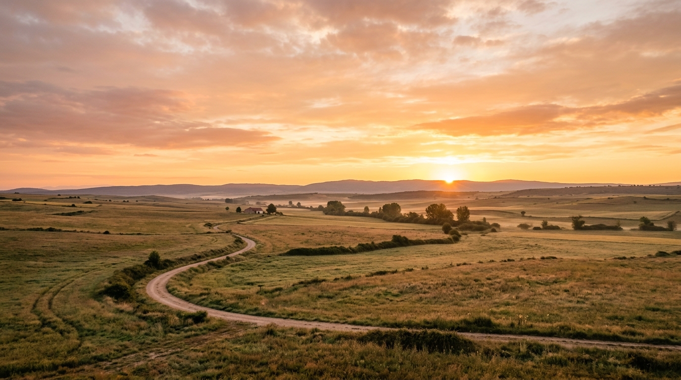 Paisaje amplio al amanecer