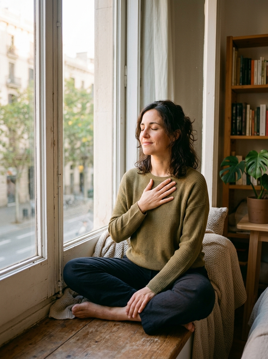 Mujer en pausa de regulación emocional